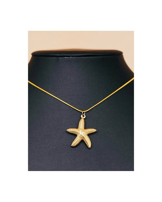 Collar con dije de estrella ⭐️, de esa que te hacen ver linda , radiante 🌴💛. Temática de océano 🌊🦈 De acero inoxidable.