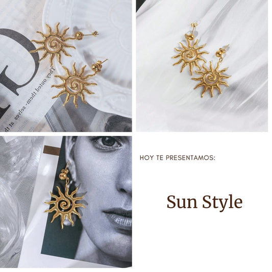 Sun Style 🌞 Para que brilles siempre como el sol 😍  Aretes en forma de sol de acero inoxidable bañado en oro de 18 quilates.