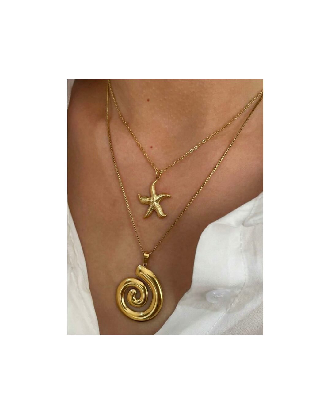 Collar de acero inoxidable ⭐️🐌 Con patrón de :caracol y estrella de mar 😍👌🏽 Individual o en conjunto ❤️🙋🏽‍♀️