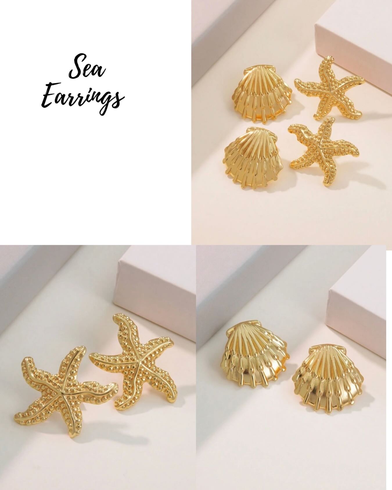 Sea Earrings💛🩵🚤 Aretes con diseños de :concha y estrella de mar ⭐️ Uso: playa ,casual , diario . Acero inoxidable 😍👌🏽