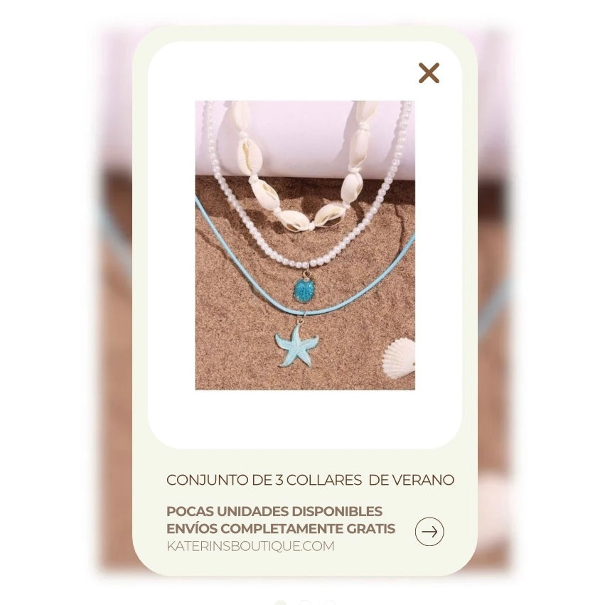 🌊🏖️⛱️👙 Conjunto de 3 piezas Collar con colgante de estrella de mar y concha de color azul💙🐚