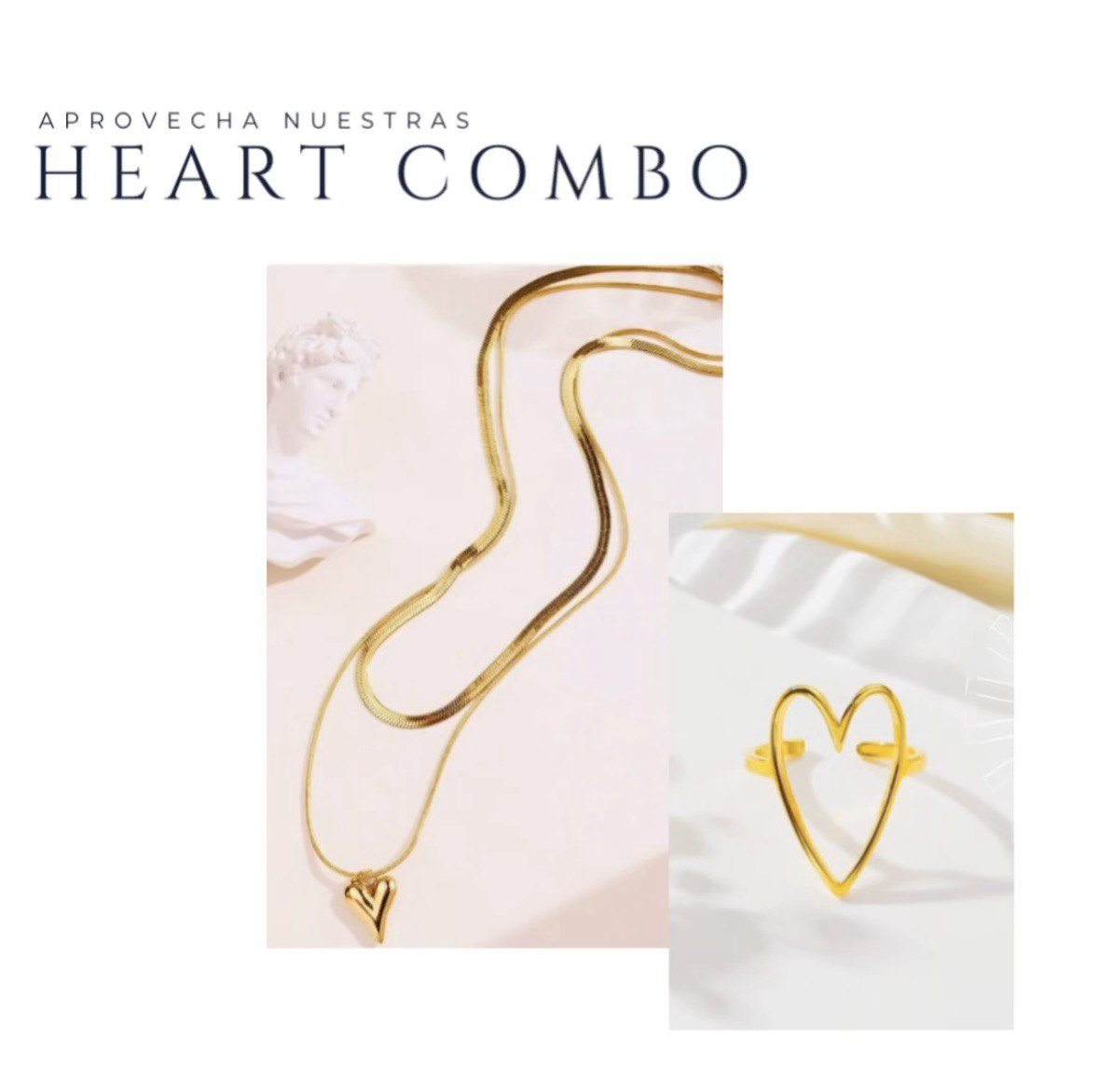 Heart Combo : Combo de corazón 💛 acero inoxidable. Este combo incluye :2 collares de acero inoxidable, con un anillo con diseño de corazón. Uso ~Casual ~Diario ~Oficina ~Universidad